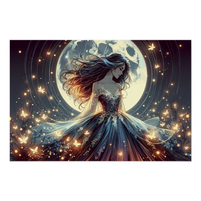 Moonlit Butterfly Enchantress Fantasy Poster (Front)