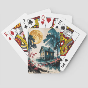 Moonlit Cabin Japanese Forest Art (1) Playing Cards