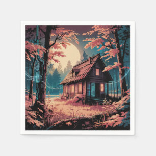 Moonlit Cabin Japanese Forest Art (2) Napkin