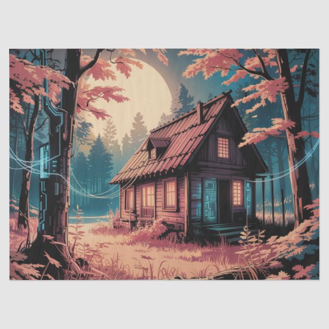 Moonlit Cabin Japanese Forest Art (2) Tissue Paper (Front)