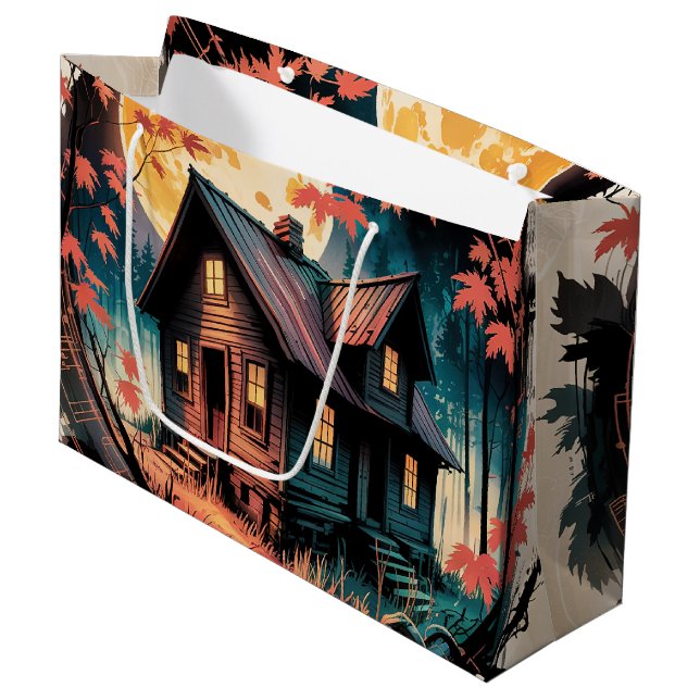 Moonlit Cabin Japanese Forest Art (3) Large Gift Bag (Front Angled)