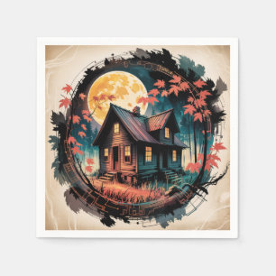 Moonlit Cabin Japanese Forest Art (3) Napkin