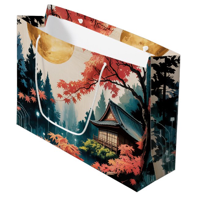 Moonlit Cabin Japanese Forest Art (4) Large Gift Bag (Front Angled)