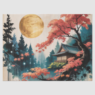 Moonlit Cabin Japanese Forest Art (4) Tissue Paper