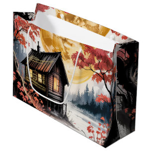 Moonlit Cabin Japanese Forest Art (7) Large Gift Bag