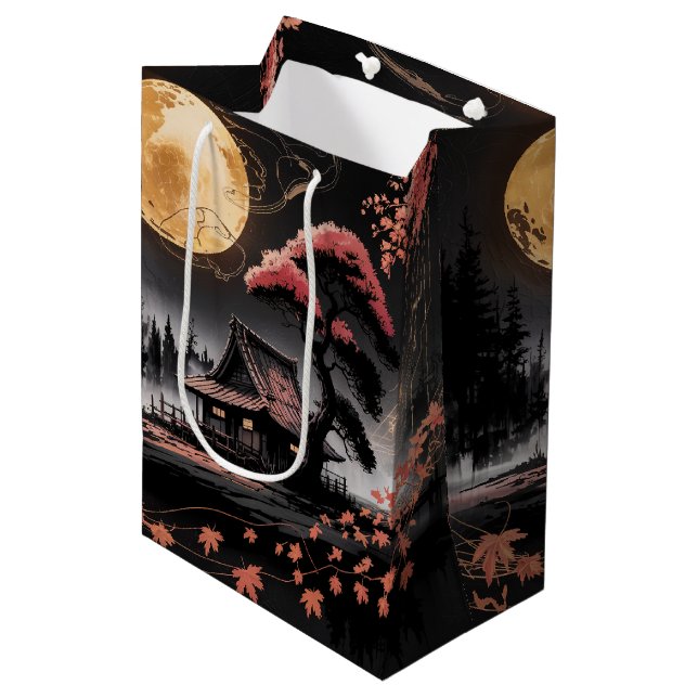 Moonlit Cabin Japanese Forest Art (8) Medium Gift Bag (Front Angled)