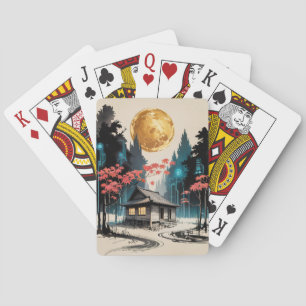 Moonlit Cabin Japanese Forest Art (9) Playing Cards