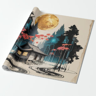 Moonlit Cabin Japanese Forest Art (9) Wrapping Paper