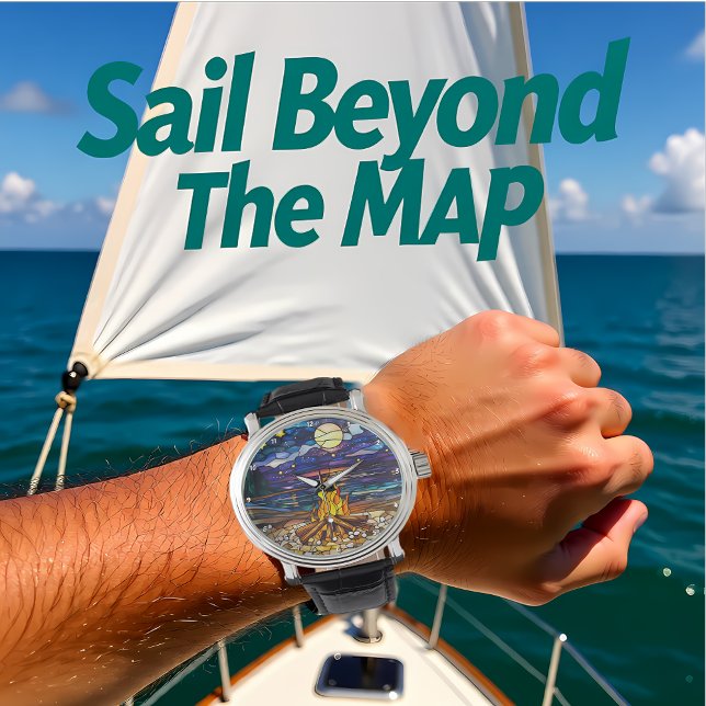 Moonlit Campfire Serenity Stained Glass Wall Watch (Creator Uploaded)