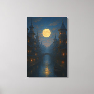 Moonlit Canal Serenity – Dreamscape Canvas Print