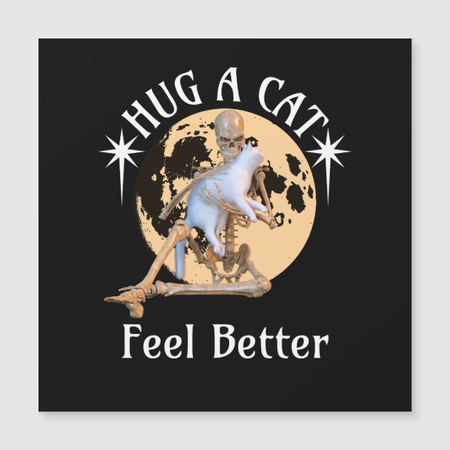 Moonlit Cat Hug Skeleton Comfort Humour (Front)