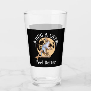 Moonlit Cat Hug Skeleton Comfort Humour Glass