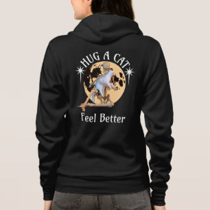 Moonlit Cat Hug Skeleton Comfort Humour Hoodie