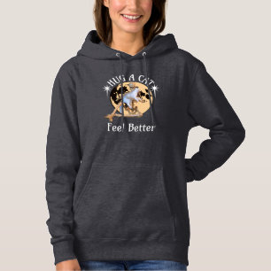 Moonlit Cat Hug Skeleton Comfort Humour Hoodie