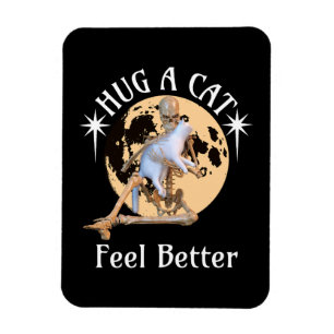 Moonlit Cat Hug Skeleton Comfort Humour Magnet