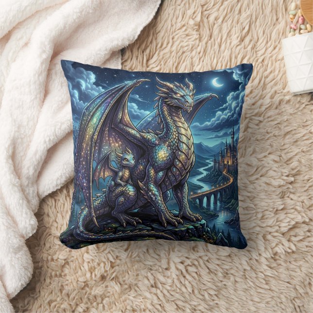 Moonlit Celestial Father and Son Dragons   Cushion (Blanket)