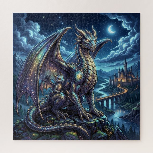 Moonlit Celestial Father and Son Dragons   Jigsaw Puzzle (Vertical)