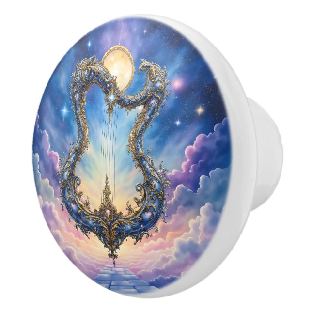 Moonlit Celestial Harp – Dreamy Cosmic Fantasy Art Ceramic Knob (Right)