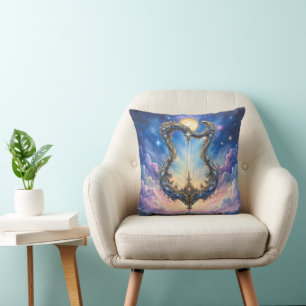 Moonlit Celestial Harp – Dreamy Cosmic Fantasy Art Cushion
