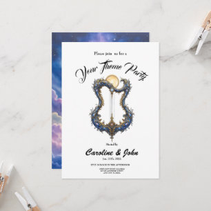 Moonlit Celestial Harp – Dreamy Cosmic Fantasy Art Invitation