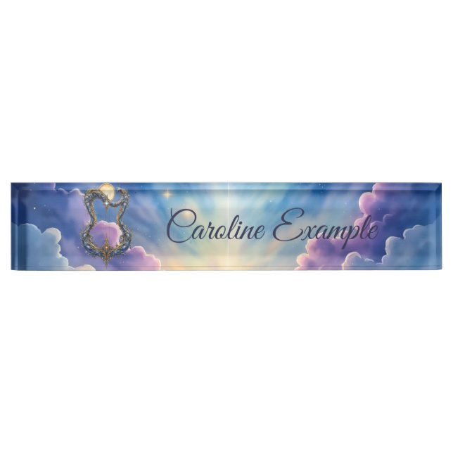 Moonlit Celestial Harp – Dreamy Cosmic Fantasy Art Nameplate (Front)