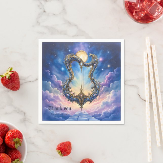 Moonlit Celestial Harp – Dreamy Cosmic Fantasy Art Napkin (Insitu)