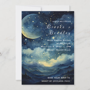Moonlit Celestial Waves Wedding Invitation