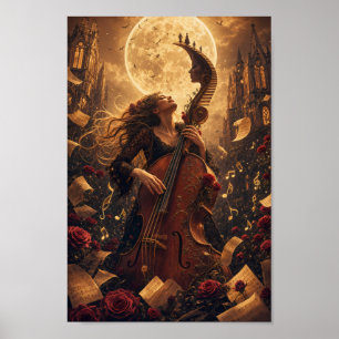 Moonlit Cello Reverie Gothic Fantasy Poster