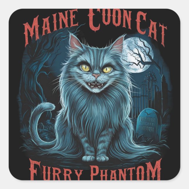 Moonlit Cemetery Whispers: Furry Ghost Design Square Sticker (Front)