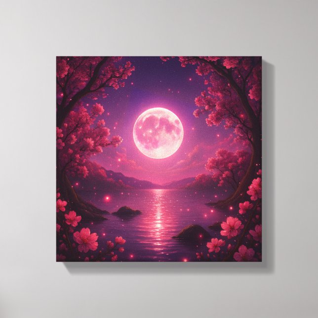 Moonlit Cherry Blossom Serenity Canvas Print (Front)