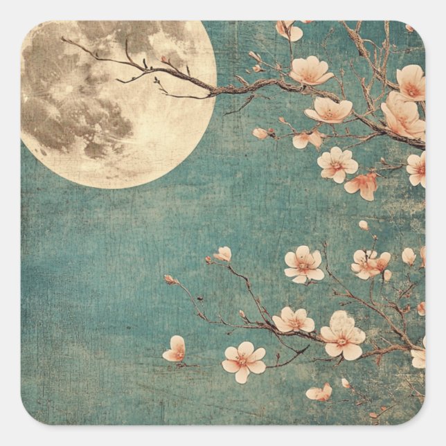 Moonlit Cherry Blossom Serenity Square Sticker (Front)
