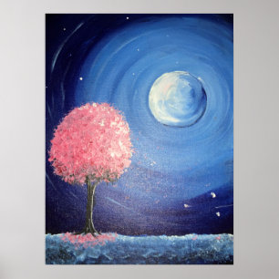 Moonlit Cherry Blossoms Poster