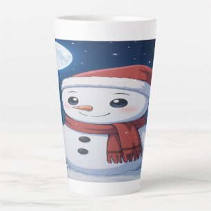 Moonlit Christmas Magic: Kawaii Snowman Latte Mug