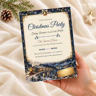 Moonlit Christmas Train Party Invitation