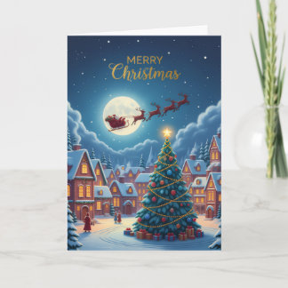 Moonlit Christmas Village — Holiday Greeting Card