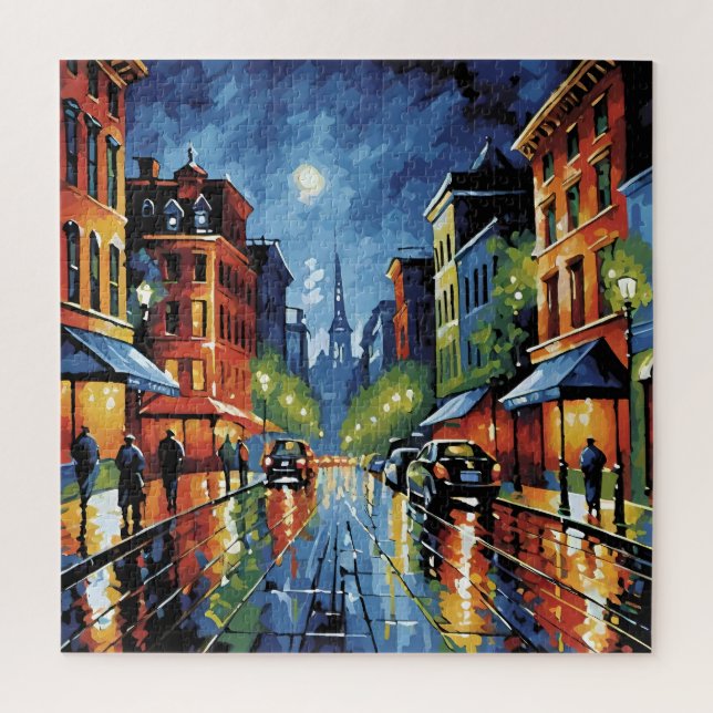Moonlit City Street Jigsaw Puzzle (Vertical)