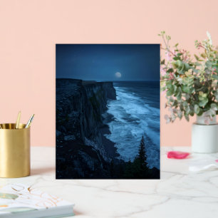 Moonlit Cliffs – Tranquil Midnight Ocean View Acrylic Sign