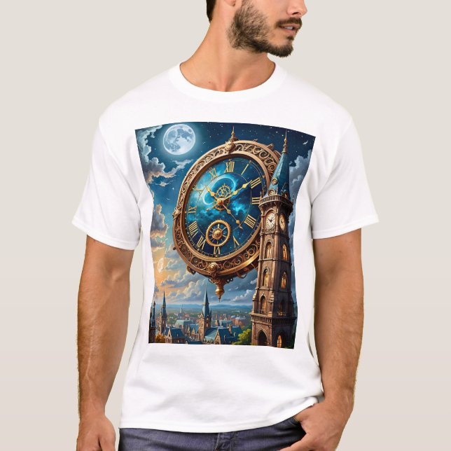 Moonlit Clock T-Shirt Vintage Celestial Dream (Front)