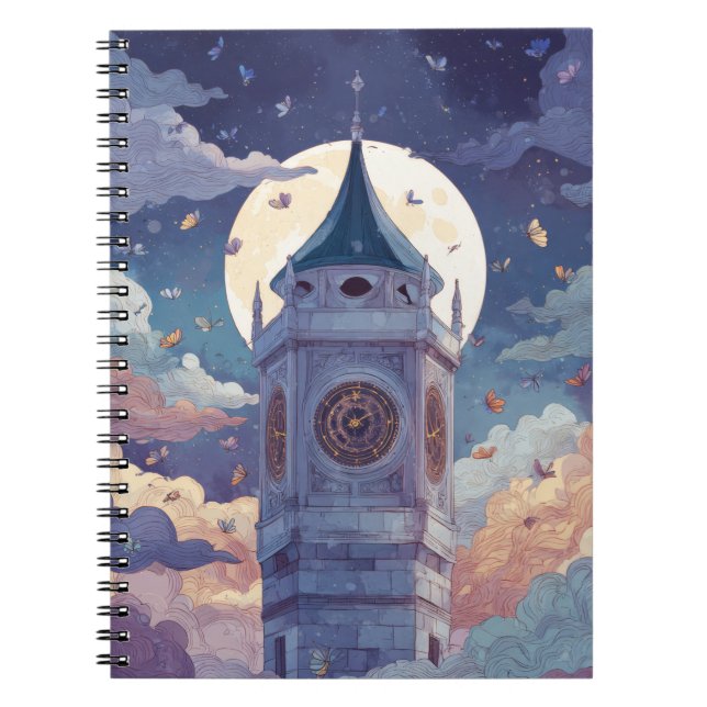 Moonlit Clock Tower Fantasy Sky Notebook (Front)