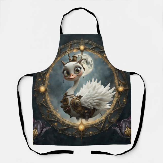 Moonlit Clockwork Swan – Keeper of Curious Dreams. Apron (Front)