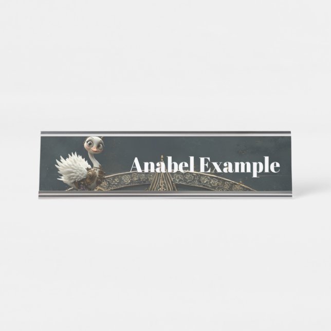 Moonlit Clockwork Swan – Keeper of Curious Dreams. Desk Name Plate (Front)