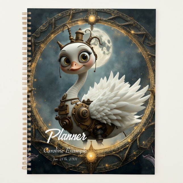 Moonlit Clockwork Swan – Keeper of Curious Dreams. Planner (Front)