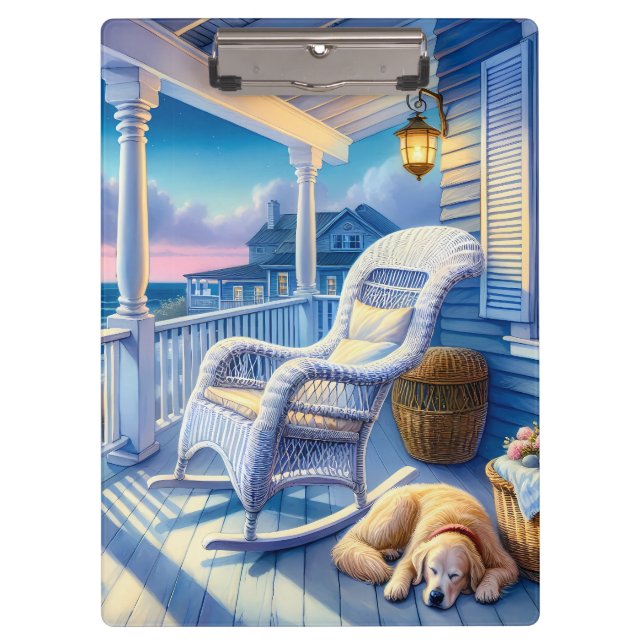 Moonlit Coastal Porch with Dog & Ocean View Clipboard (Front)