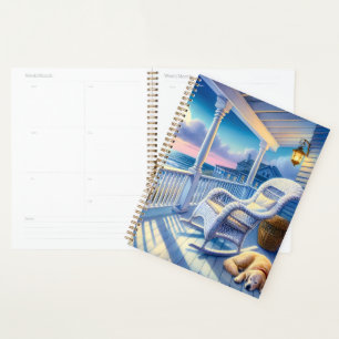 Moonlit Coastal Porch with Dog & Ocean View Planner