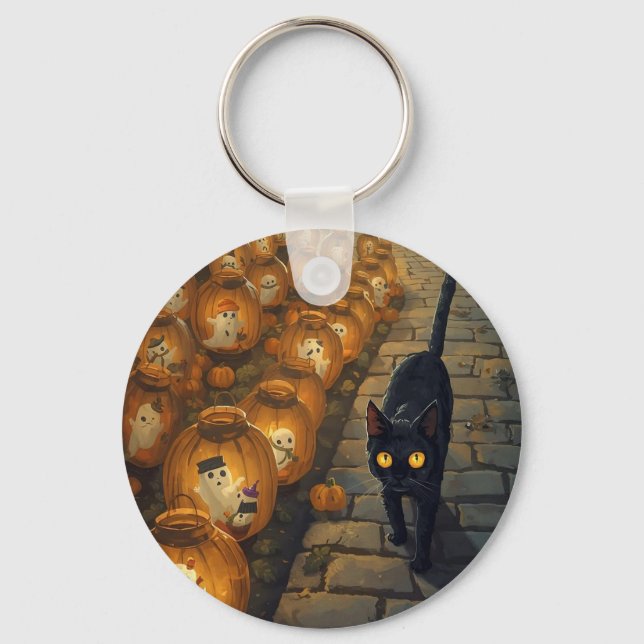 Moonlit Companions – Halloween Night Key Ring (Front)