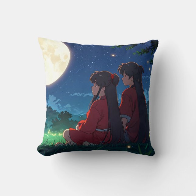 Moonlit Companions Throw Pillow (Front)