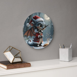 Moonlit Cookie Bandit – The Grey Christmas Dragon. Large Clock