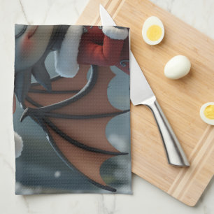 Moonlit Cookie Bandit – The Grey Christmas Dragon. Tea Towel