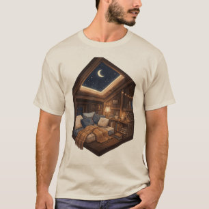 Moonlit Cosy Cabin Reading Nook Illustration T-Shirt