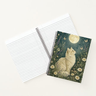 Moonlit Cream Cat Botanical Painting Notebook
